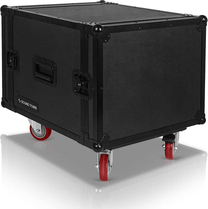 Sound Town Black Series Shock Mount 8U ATA Plywood Rack Case with 21' Rackable Depth, All-Black Anodized Hardware and Casters, Pro Tour Grade (STRC-SPB8UW)