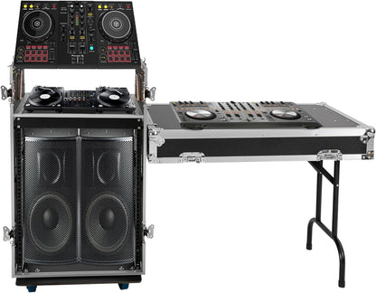 14U PA DJ Rack with 4 Wheels, Heavy-Duty Mobile Audio Equipment Cabinet with Side DJ Table Top, 661 lbs Capacity Studio Rack for Mixer, Amplifier, Speakers (14U/Side Table)