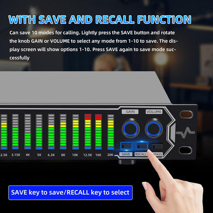 Home Audio Equalizer, Professional 31-Band Digital Equalizer,Noise Reduction Rack Mount Audio Spectrum Analyzer,Stereo graphic equalizer Real-time frequency level display