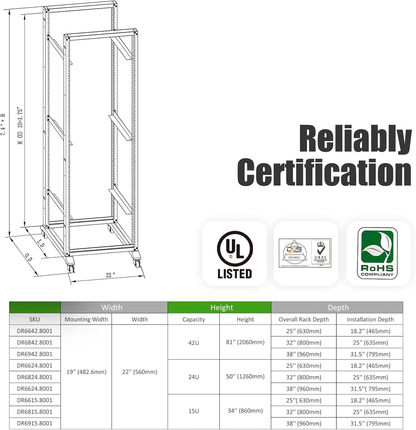 Open Rack 28U 4 Post Open Frame 19-Inch Data Network Desktop Server/Audio Rack