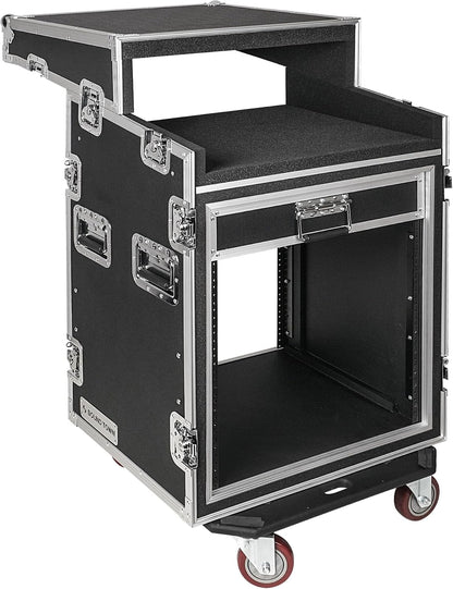 Sound Town Shock Mount 12U ATA Rack Case with 20' Rackable Depth, 11U Slant Mixer Top and Casters, 12-Space Size - Pro Tour Grade (STMR-SP12UW)