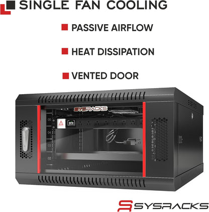 6U Wall Mount Home Lab Server Rack – 19' Locking Network Cabinet, 18' Deep Router & AV Rack with Fan, PDU and Shelf for NAS, Switches and Home Network Equipment