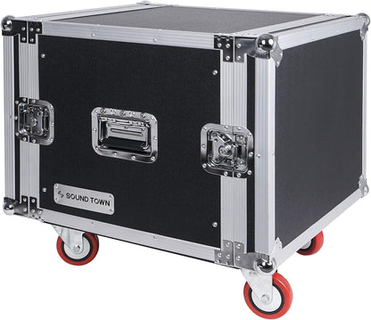 Sound Town Shock Mount 8U ATA Rack Case with 17' Rackable Depth and Casters, 8-Space Size - Pro Tour Grade (STRC-SP8UW)