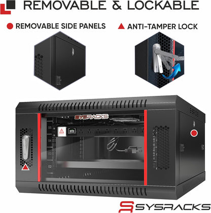 6U Wall Mount Home Lab Server Rack – 19' Locking Network Cabinet, 18' Deep Router & AV Rack with Fan, PDU and Shelf for NAS, Switches and Home Network Equipment