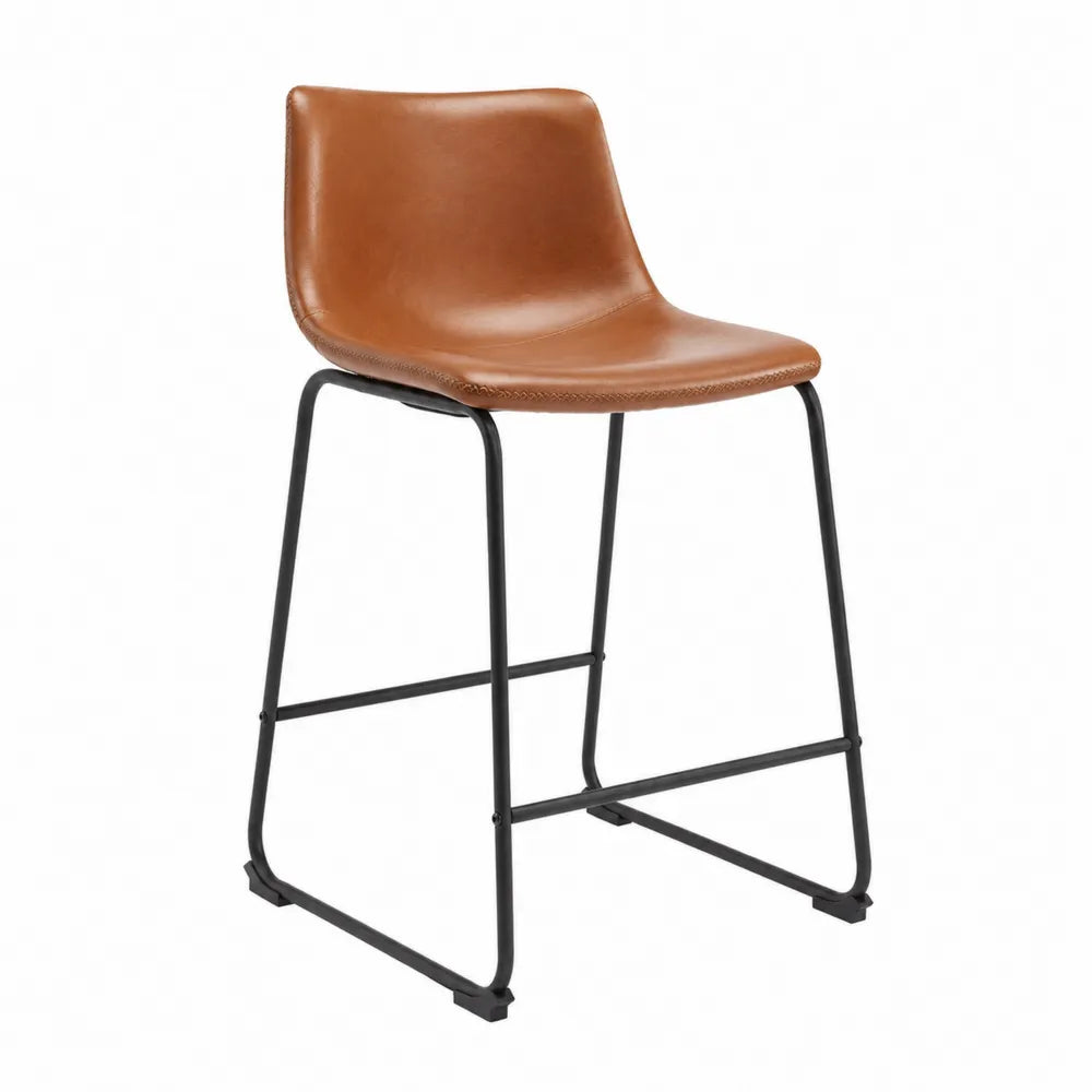 Barhocker mit PU-Ledersitz und Metallrahmen, Braun, 104 cm