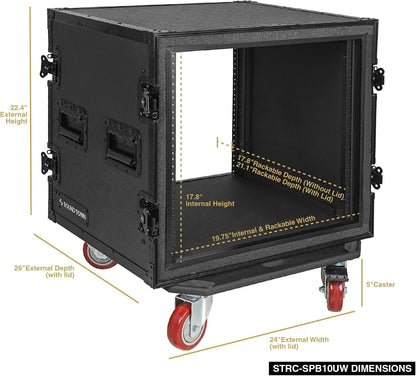 Sound Town Black Series Shock Mount 10U ATA Plywood Rack Case with 21' Rackable Depth, All-Black Anodized Hardware and Casters, Pro Tour Grade (STRC-SPB10UW)