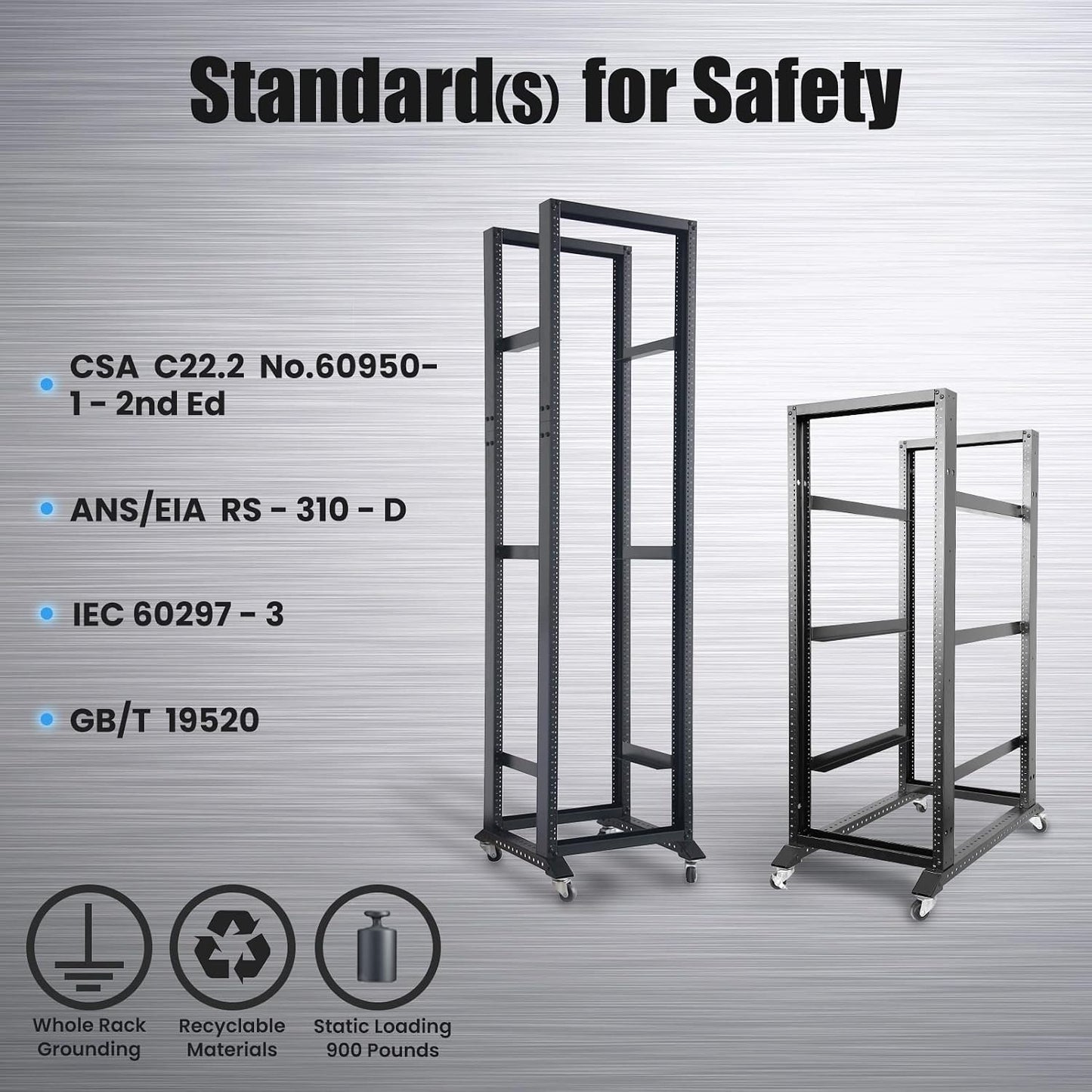 Rising Electronics Open Rack 15U 20U 28U 32U 42U 4 Post Open Frame 19-Inch Data Network Desktop Server/Audio Rack(42U, 24' Depth)