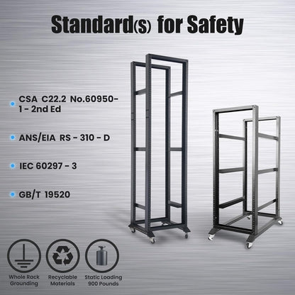 Rising Electronics Open Rack 15U 20U 28U 32U 42U 4 Post Open Frame 19-Inch Data Network Desktop Server/Audio Rack(42U, 24' Depth)