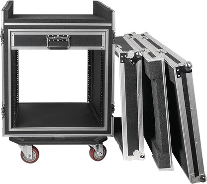 Sound Town Shock Mount 12U ATA Rack Case with 20' Rackable Depth, 11U Slant Mixer Top and Casters, 12-Space Size - Pro Tour Grade (STMR-SP12UW)