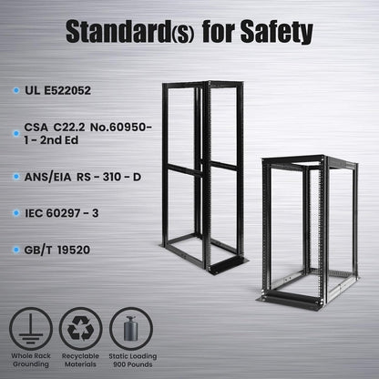 Server Rack 4 Post Open Rack Frame Rack Enclosure 19 Inch Adjustable Depth Cold Rolled Steel（15U,36 Inch Height）