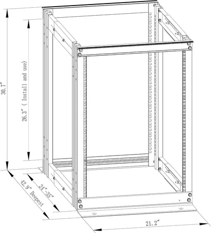 GLOBALRACK 4-Post 15U Open Frame Server Rack/19in Server Network Rack Adjustable Depth 24-35inch Suitable for Computer/Audio Video/Data/IT Equipment/Cold Rolled Steel Heavy Duty Rack (4POST RACK-015)