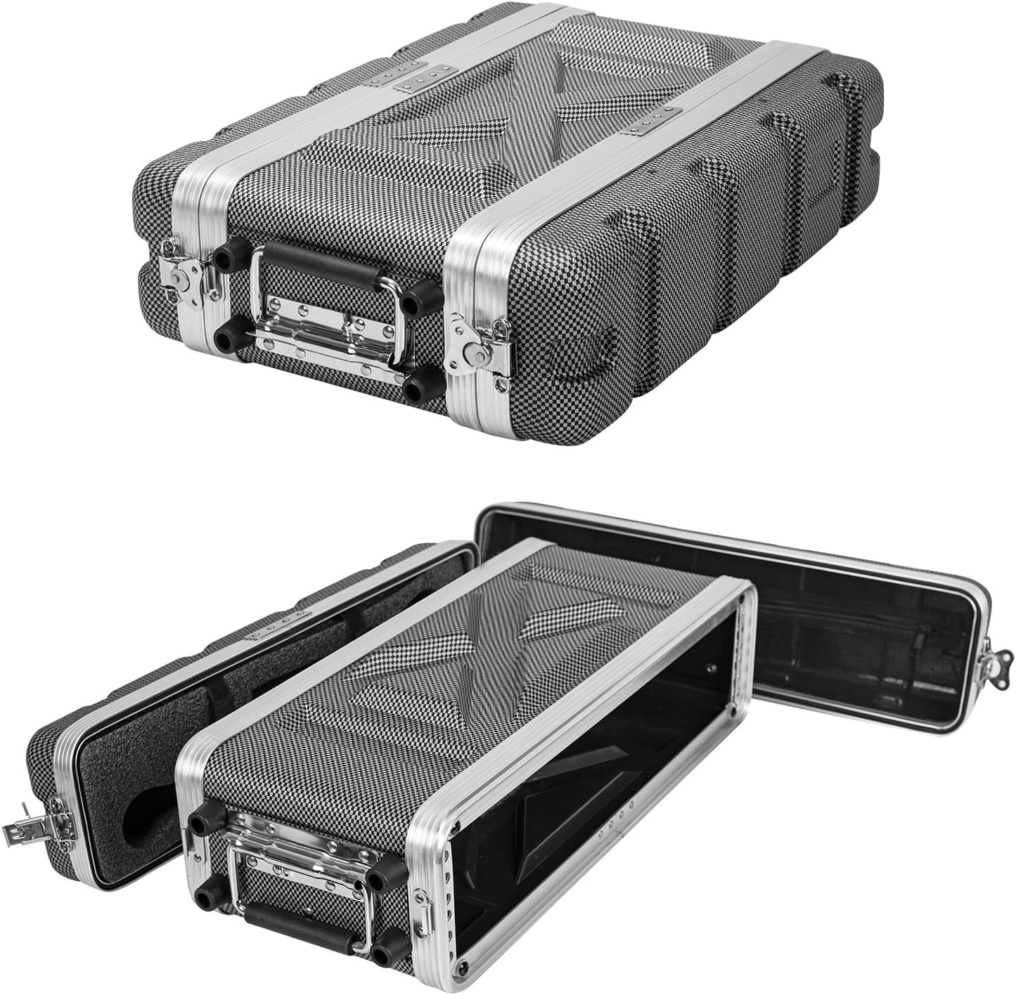 2U ABS Rack Case Shallow 8' Depth, 19' Rackmount Flight Road Travel Case, Waterproof Protective Hard Case with Customized Foam, Wireless Mic System Storage/Amp/Effect/DJ Mixer