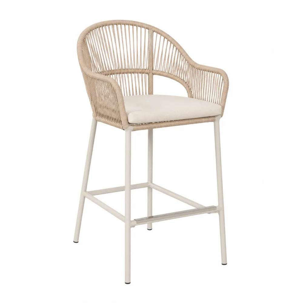 Barstuhl aus Stahl und Rattan Beige 110cm