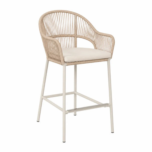 Barstuhl aus Stahl und Rattan Beige 110cm