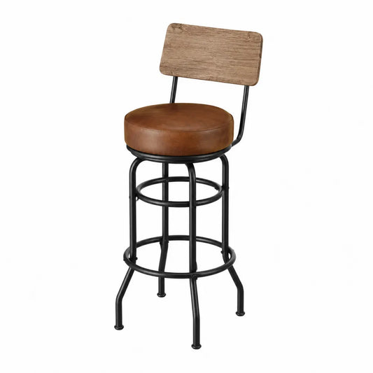 Barhocker mit Holzlehne und Kunstledersitz Braun Metallgestell