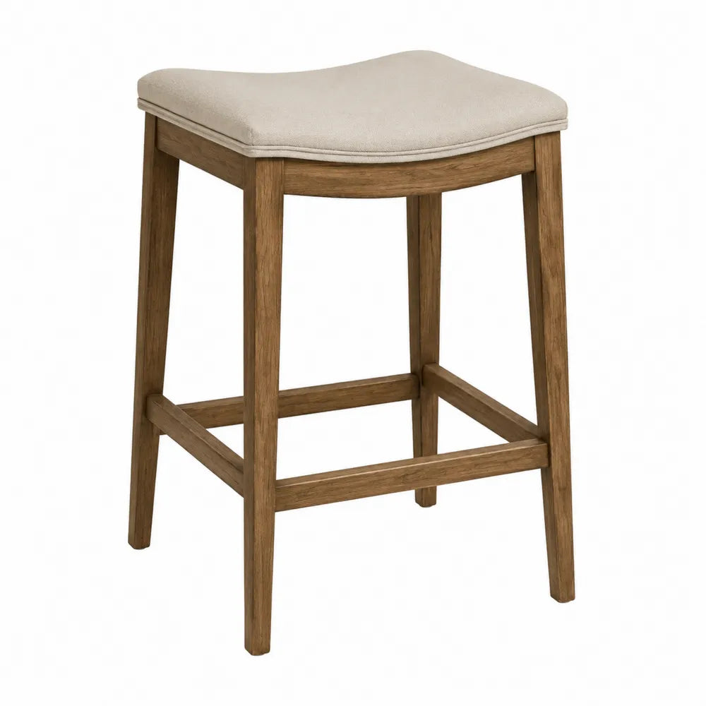 Holzhocker mit Stoffbezug Beige 75cm