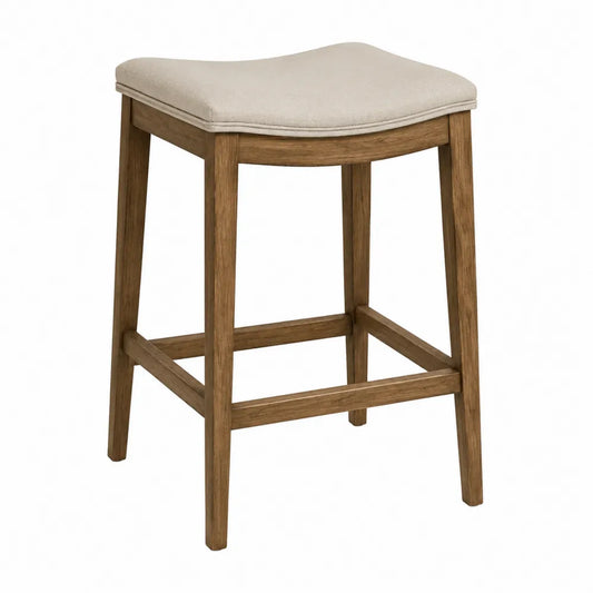 Holzhocker mit Stoffbezug Beige 75cm