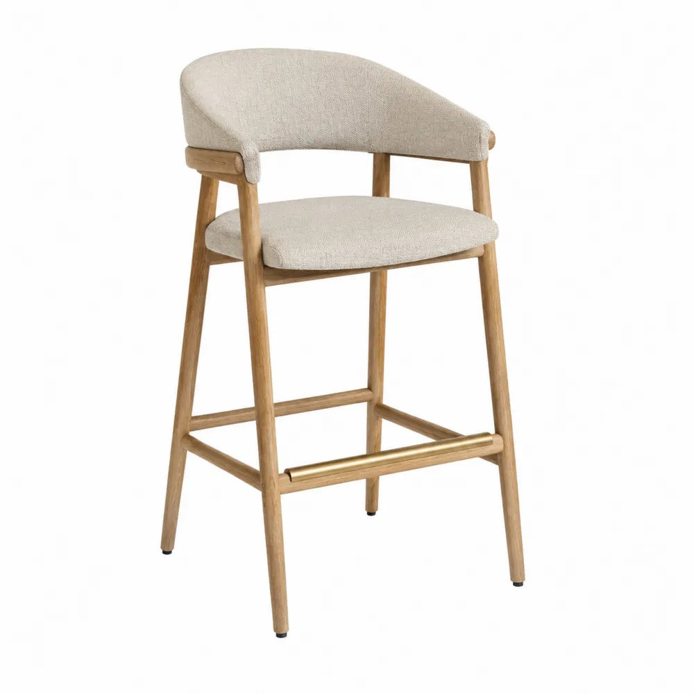 Barhocker Holz Beige Leinengewebe 94cm